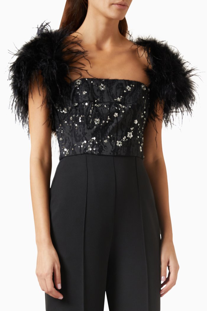 

Ostrich Feather Bolero Jacket in Polyester, Black
