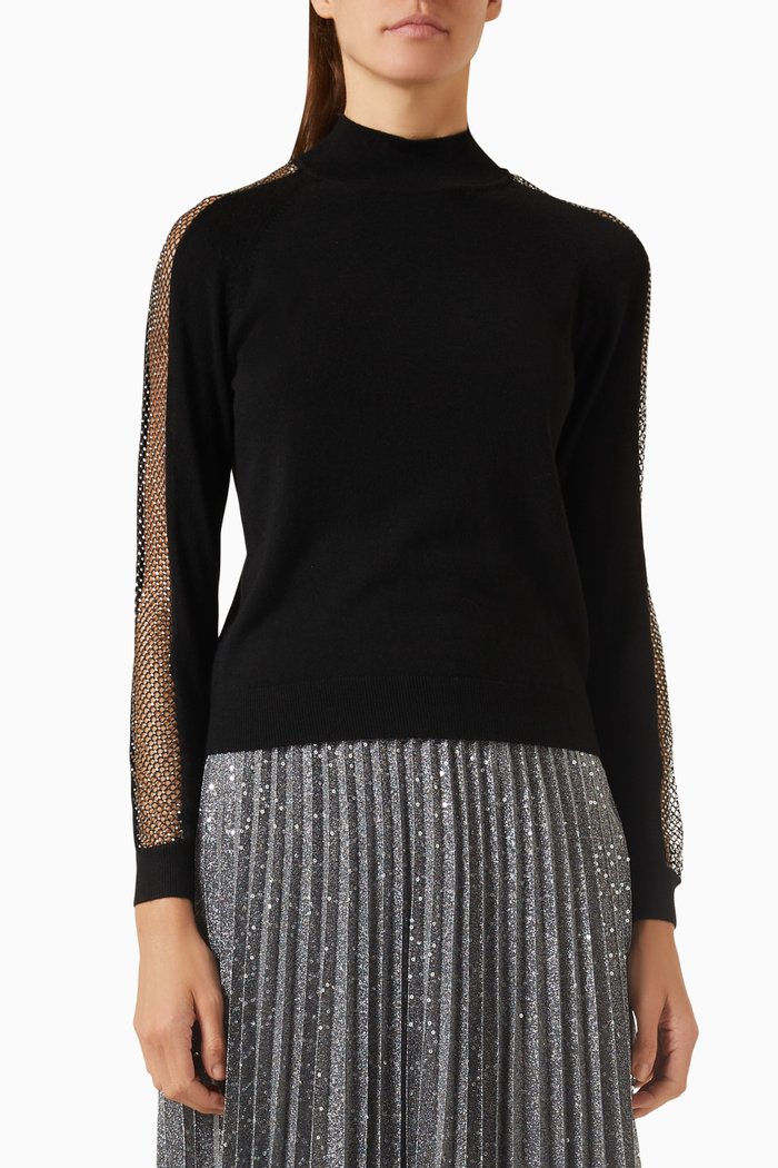 

Crystal Racer Turtleneck Top in Viscose Knit, Black