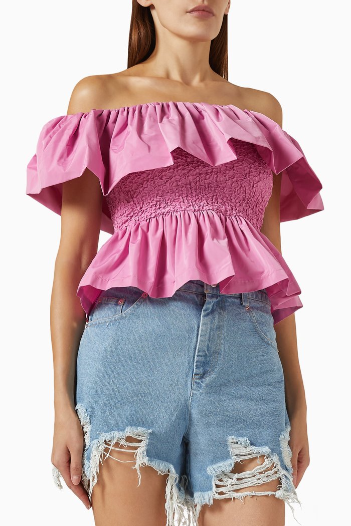 

Diana Off-the-shoulders Top in Taffeta, Pink