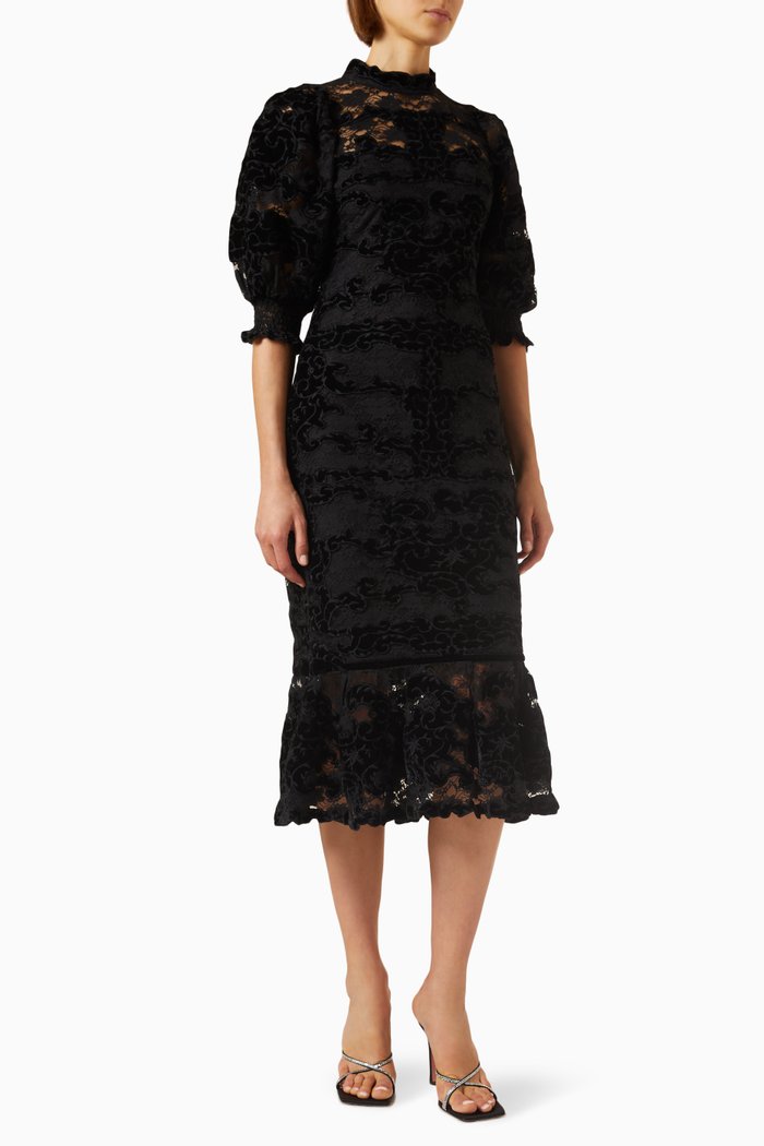 

Evita Embroidered Lace Dress, Black