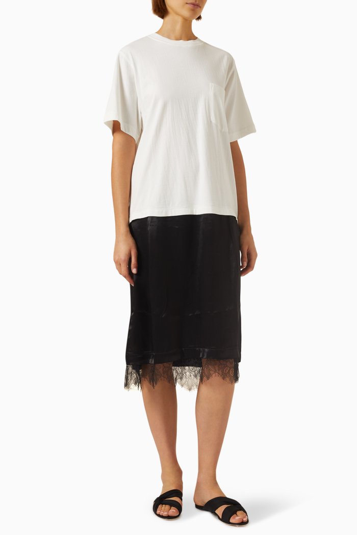

Lorraine Lace Combo T-shirt Dress in Cotton, Black