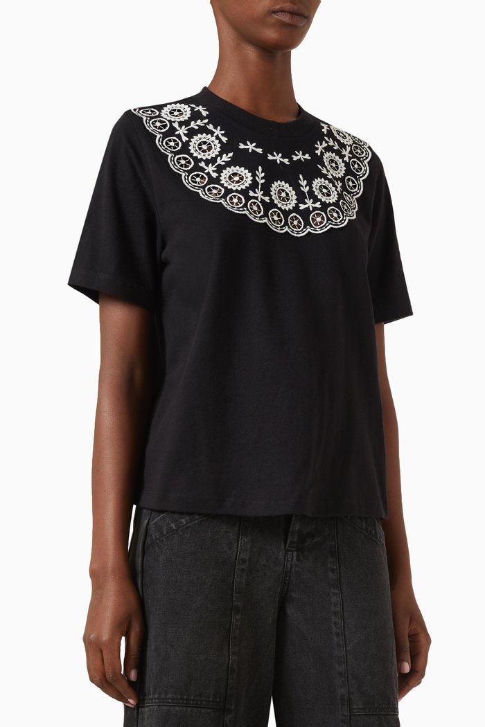 

Arabella Embroidered Combo T-Shirt in Cotton, Black
