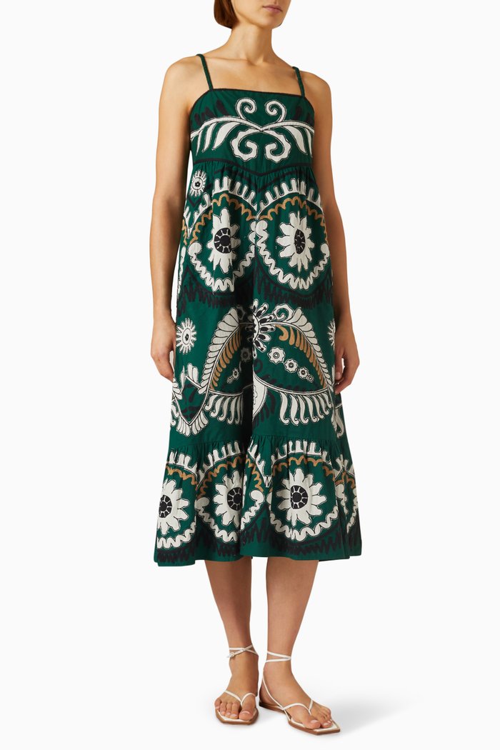 

Charlough Print Embroidered Dress in Cotton, Green
