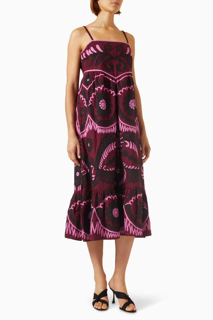 

Charlough Print Embroidered Dress in Cotton, Pink