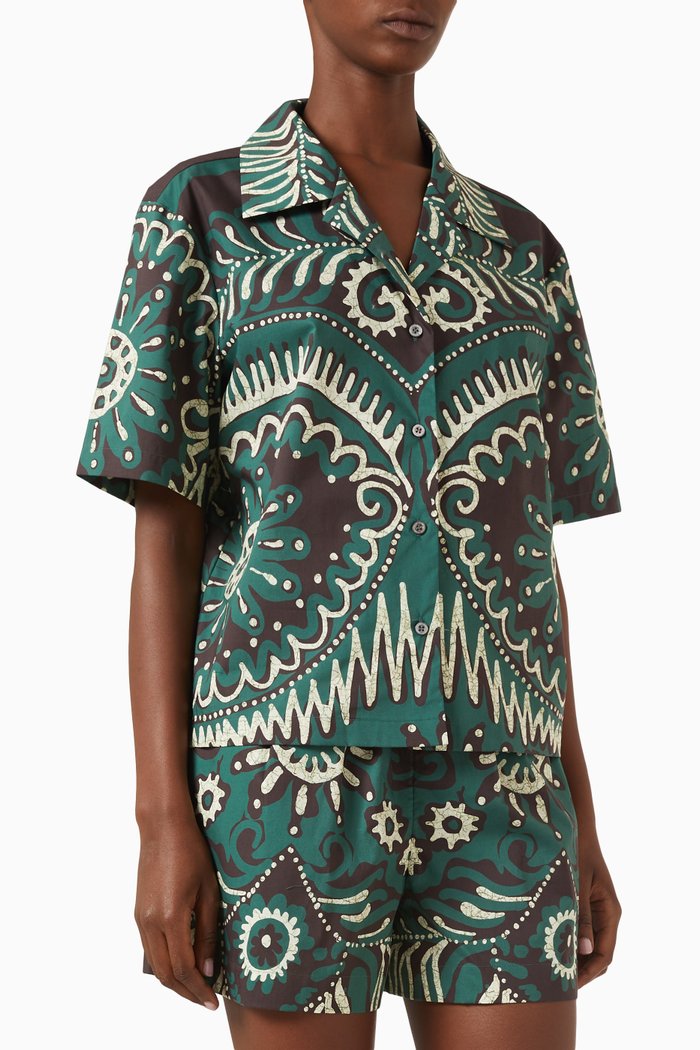 

Charlough Print Swim Coverup Top in Cotton, Green