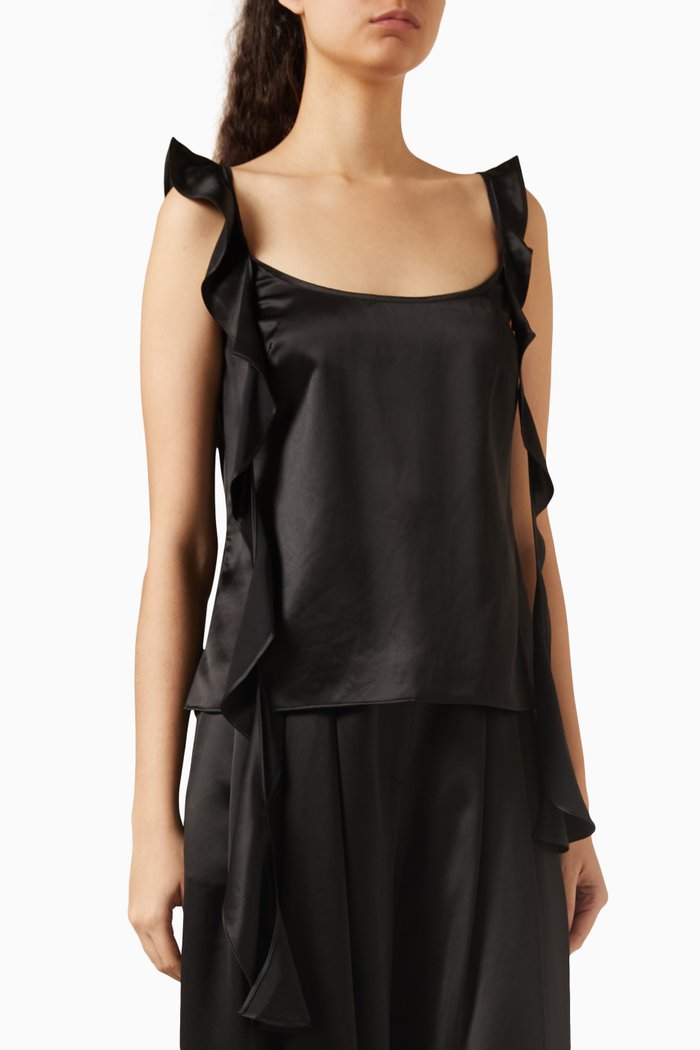 

Aurora Ruffle Top in Satin, Black