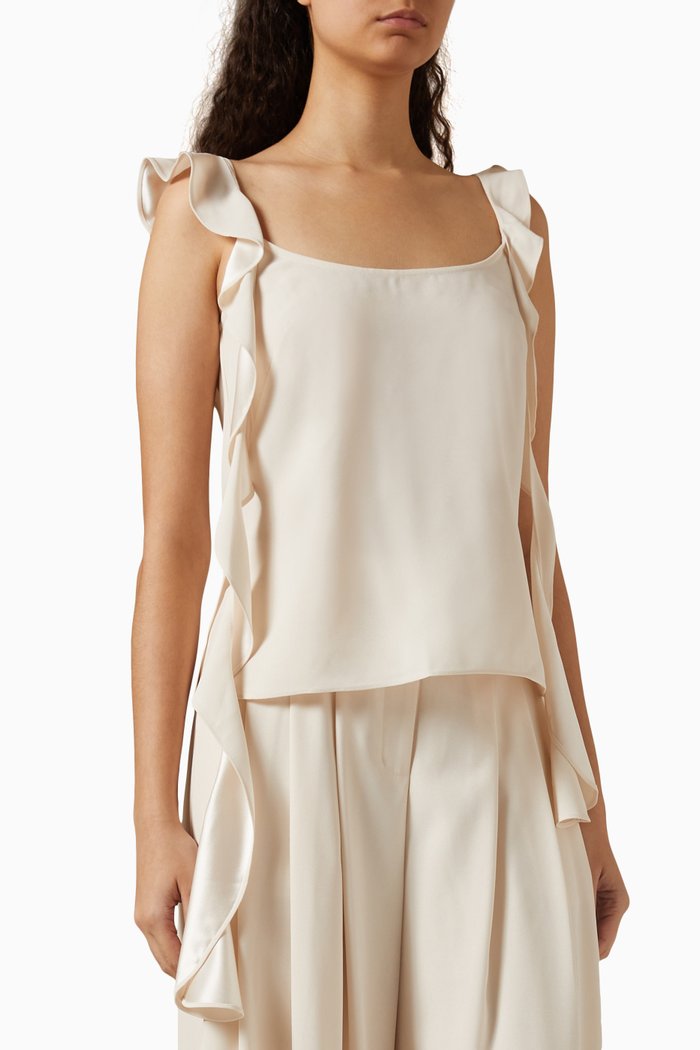 

Aurora Ruffle Top in Satin, Neutral