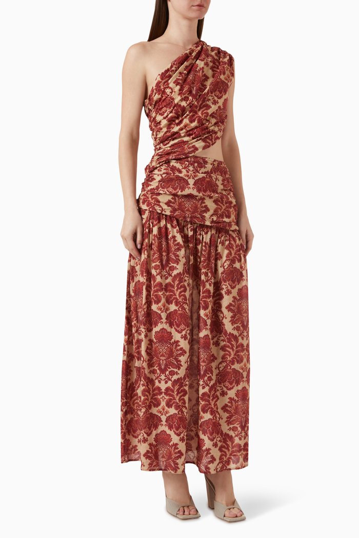 Joslin One-shoulder Maxi Dress in Cotton-viscose, Red