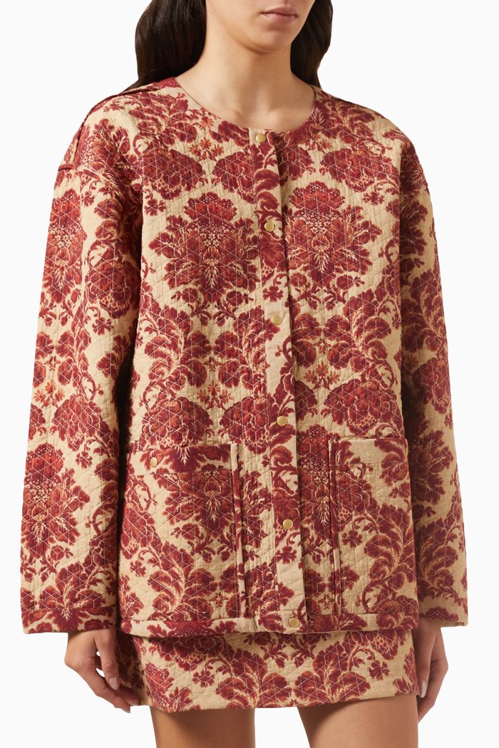 Joslin Floral Print Jacket in Cotton-blend, Red