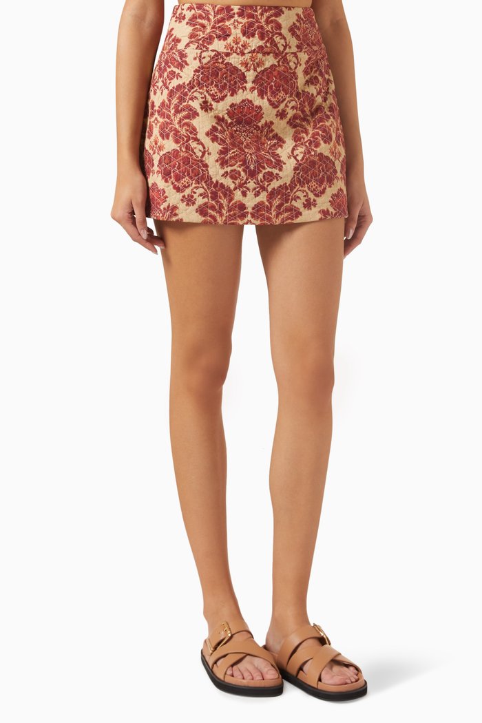 Joslin Floral Print Mini Skirt in Cotton-blend, Red