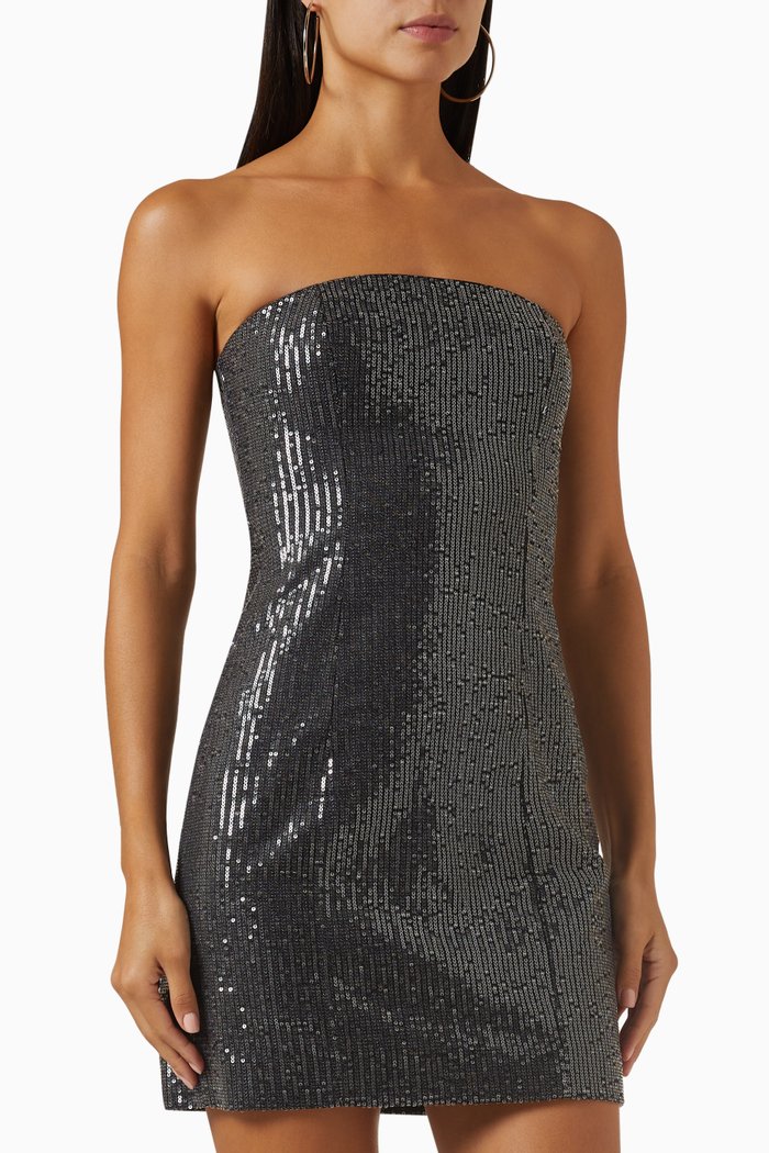 

Sequin-embellished Mini Dress in Cotton-twill, Black