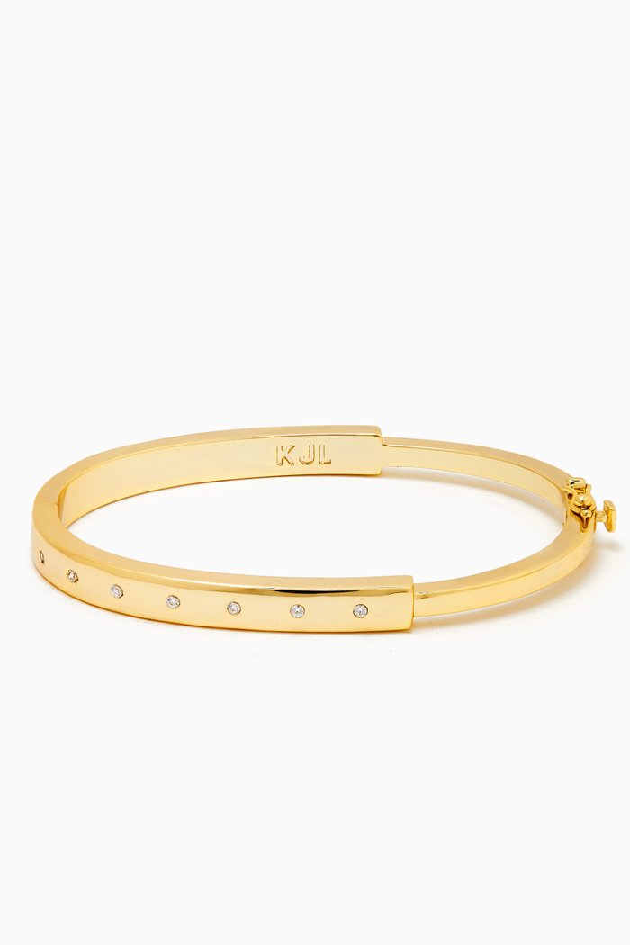 

Round Inlay CZ Oval Bangle in Gold-plated Brass