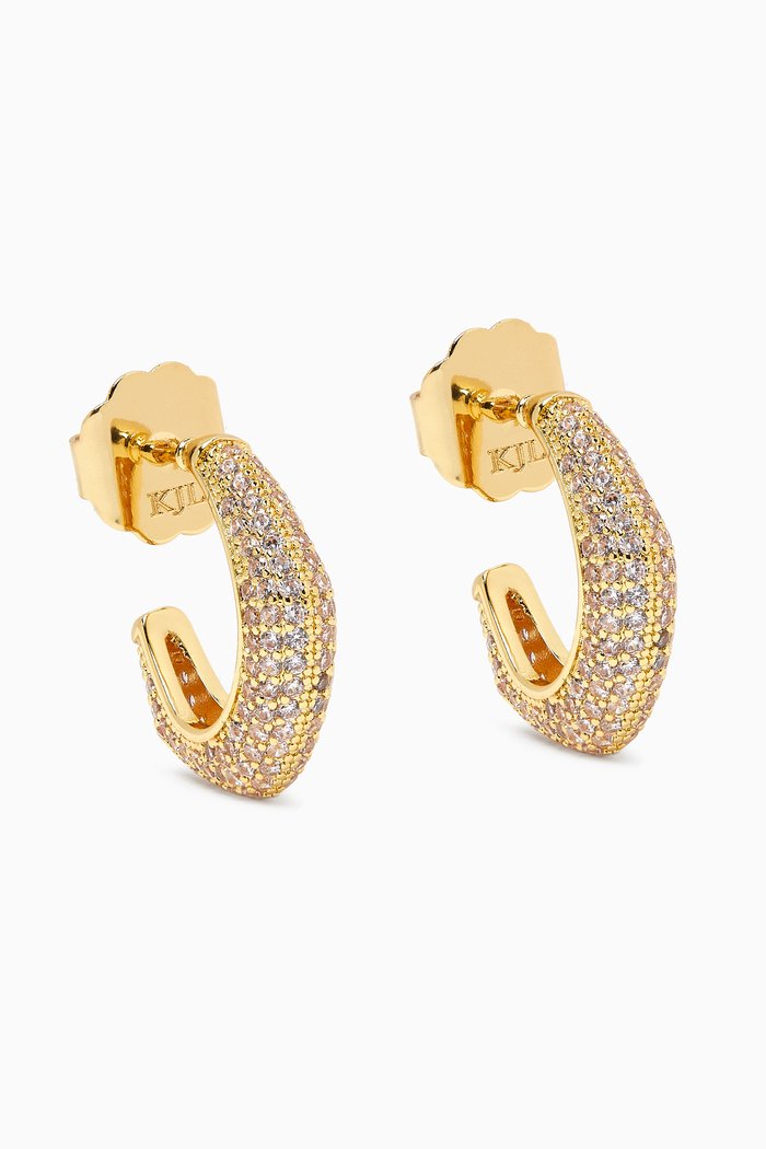 

Pavé Hex Mini Hoop Earrings in Gold-plated Brass