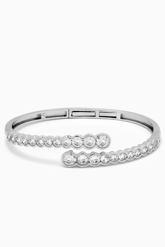 

Round Bezel Open Bangle in Rhodium-plated Brass, Silver