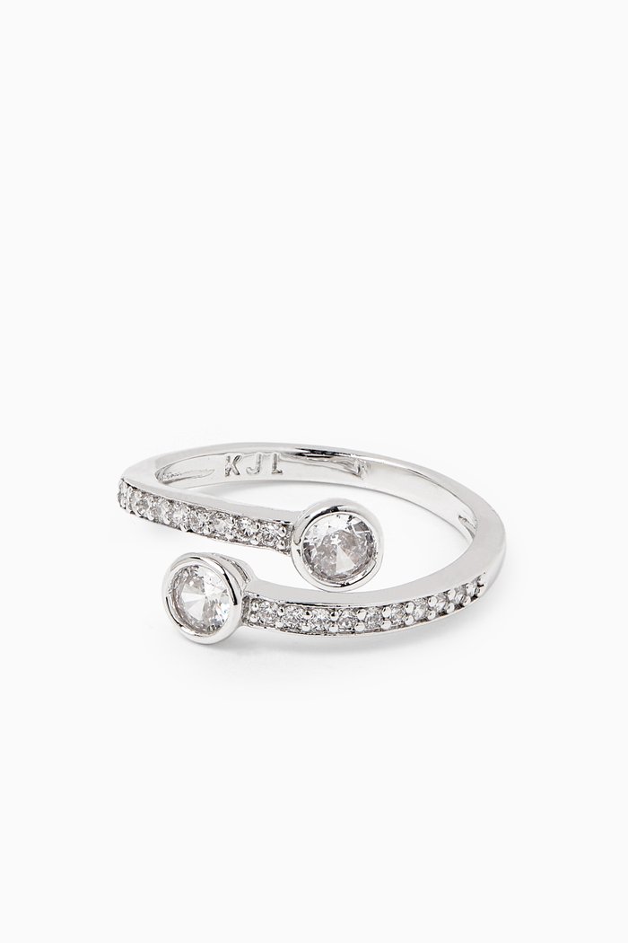 Bybass Pave Wrap Ring in Rhodium-plated Brass, Silver
