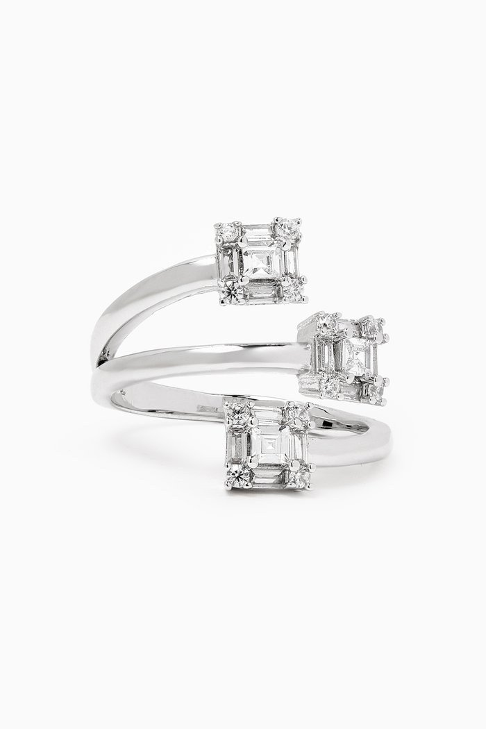 

Triple Baguette Wrap Ring in Rhodium-plated Brass, Silver