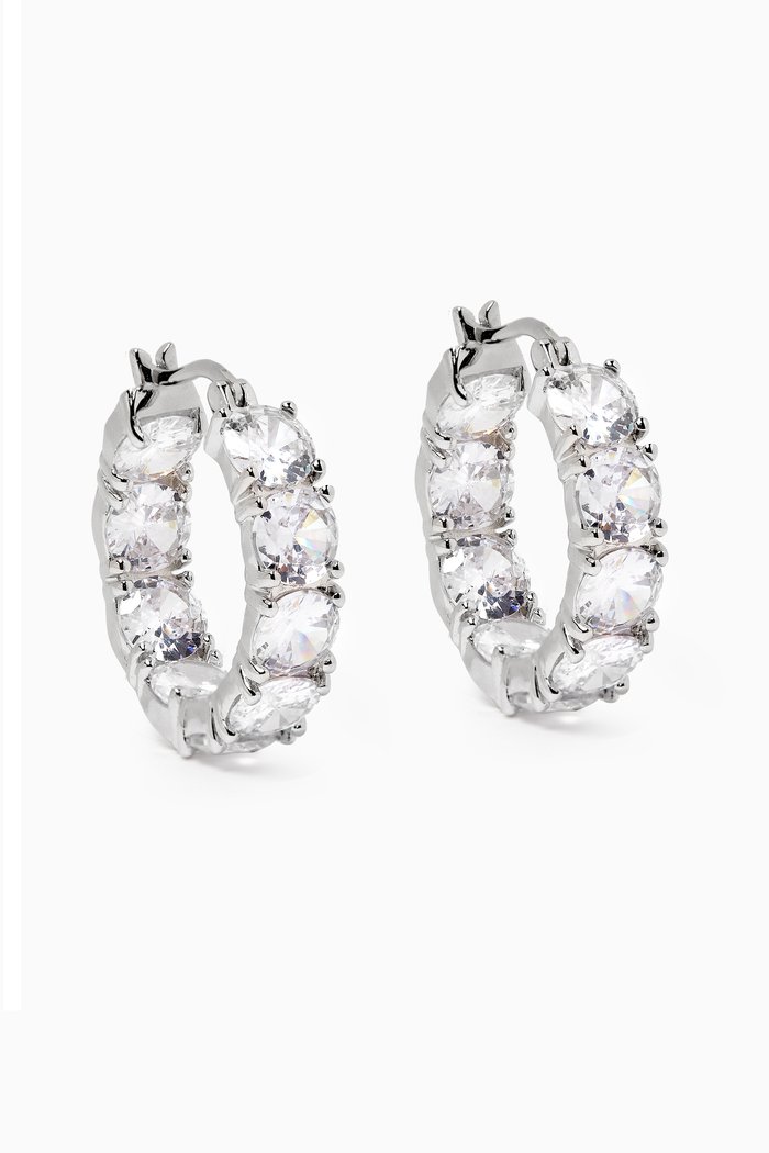 

CZ Round Hoop Earrings in Rhodium-plated Brass, Silver