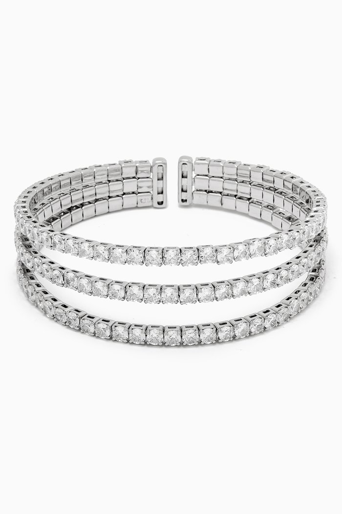 

Three-row Flexi Round Cuff Bracelet in Rhodium-plated Brass, Silver