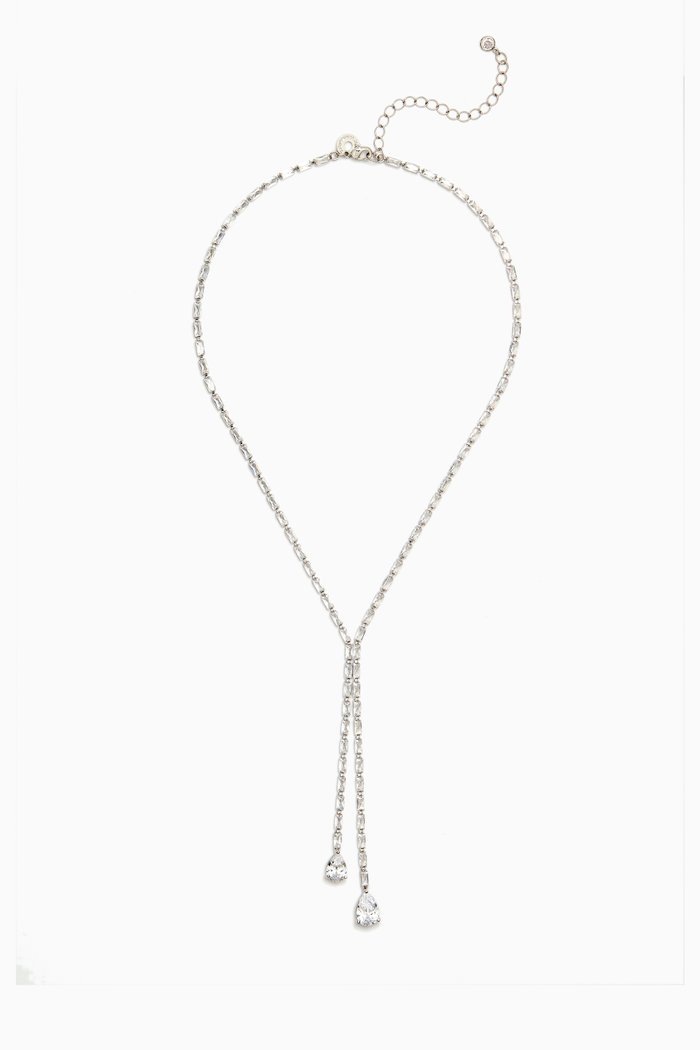 

Baguette Pear Drop Y Necklace in Rhodium-plated Brass, Silver