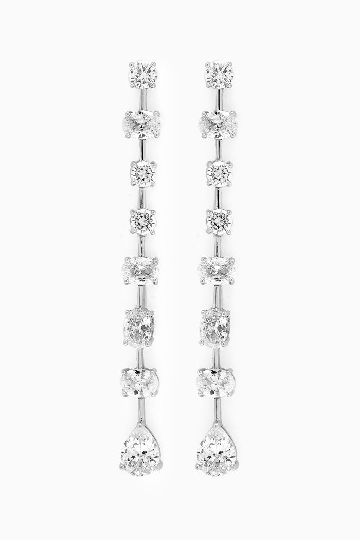 

Linear Drop Earrings in Rhodium-plated Brass, Silver