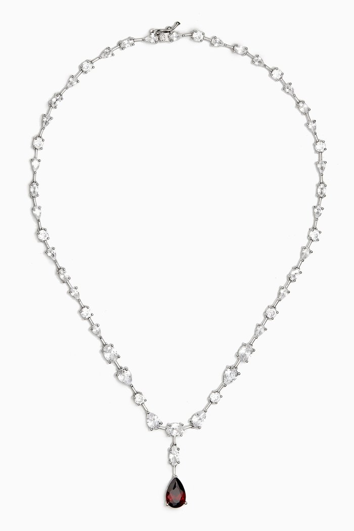 

Statement Pear Drop Necklace in Rhodium-plated Brass, Red