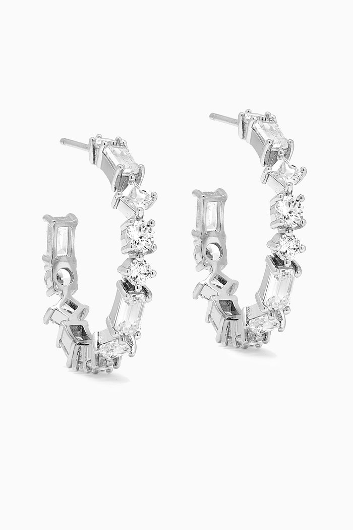 

CZ Hoop Earrings in Rhodium-plated Brass, Silver