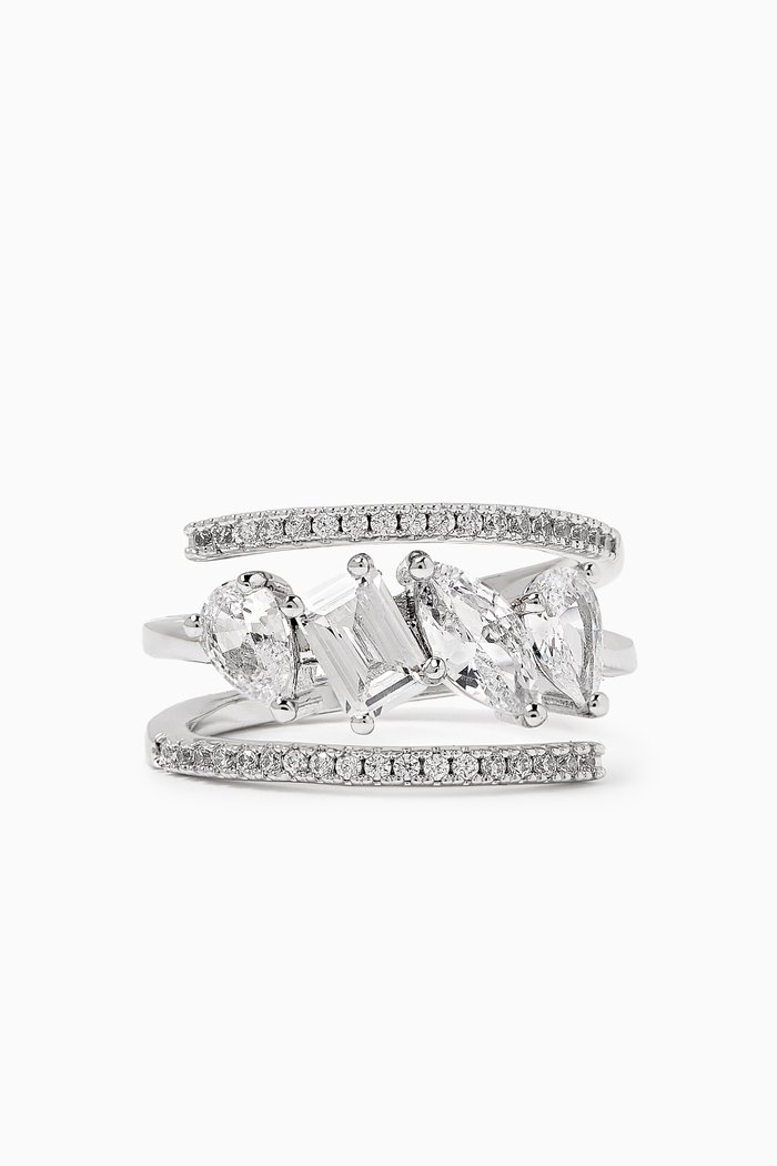 

Multi-shape Pavé Spiral Ring in Rhodium-plated Brass, Silver