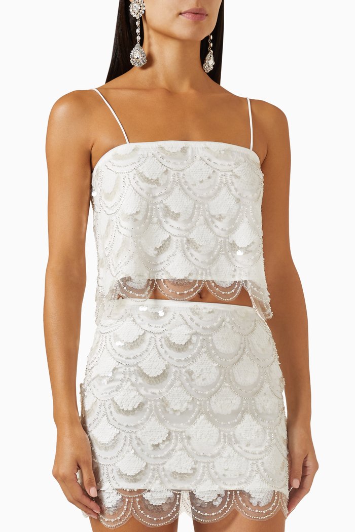 

Bigsy Crop Top in Sequins, White