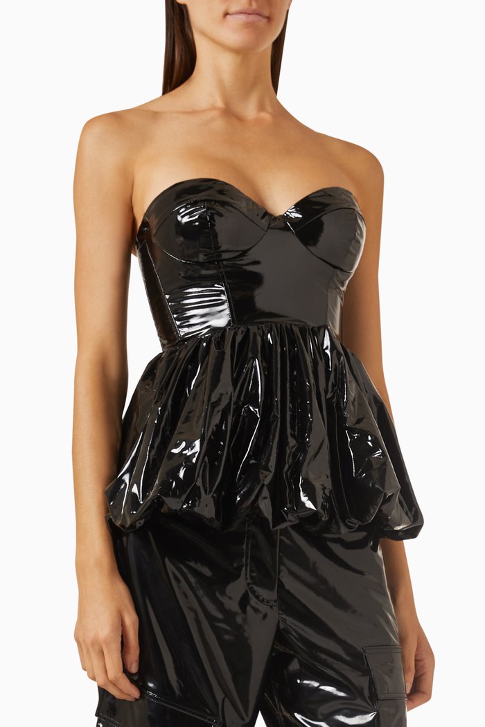 

Elna Bustier Top in Patent Faux Leather, Black
