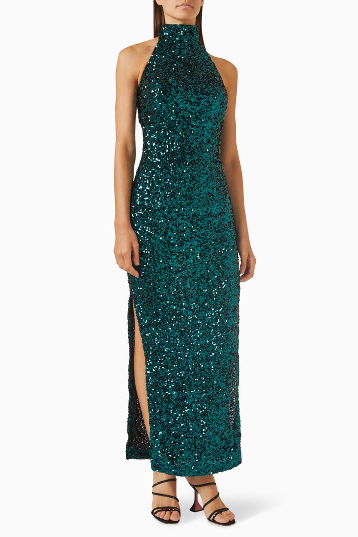 

Kasia Maxi Halterneck Dress in Sequins, Green