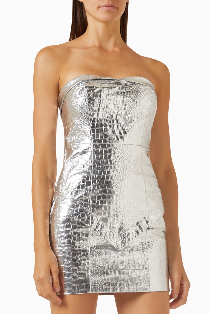 

Hemly Embossed Mini Dress in Viscose, Silver