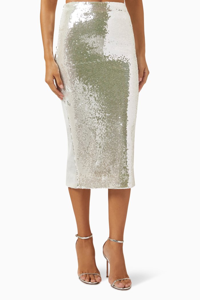 

Tasha Midi Skirt in Sequins, White