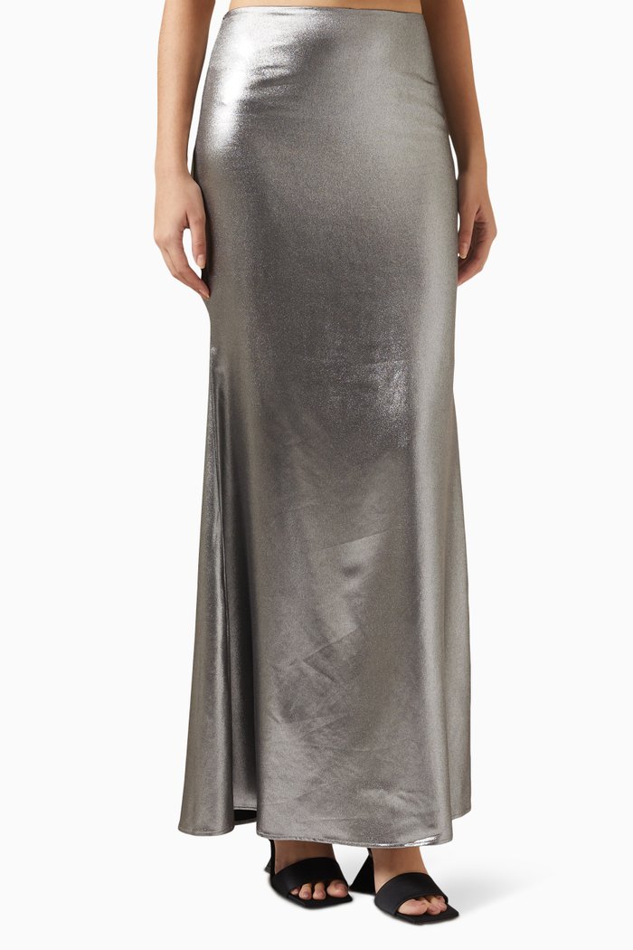 

Sidselina Maxi Skirt in Metallic-fabric, Silver