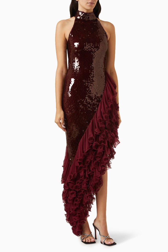 

Pil Sequin-embellished Halterneck Dress, Burgundy