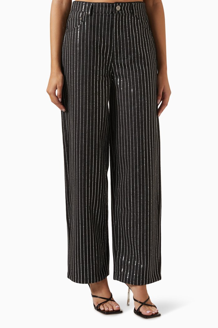 

Dixie Sequin-embellished Wide-leg Pants, Black