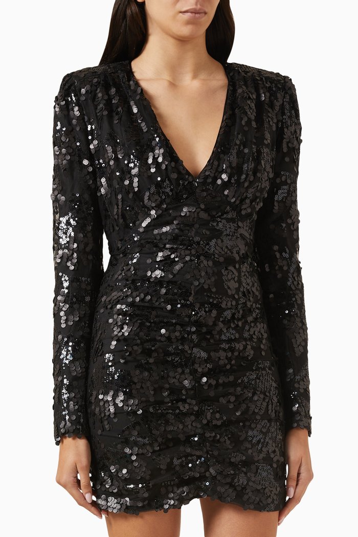 Sue Mini Dress in Sequin, Black