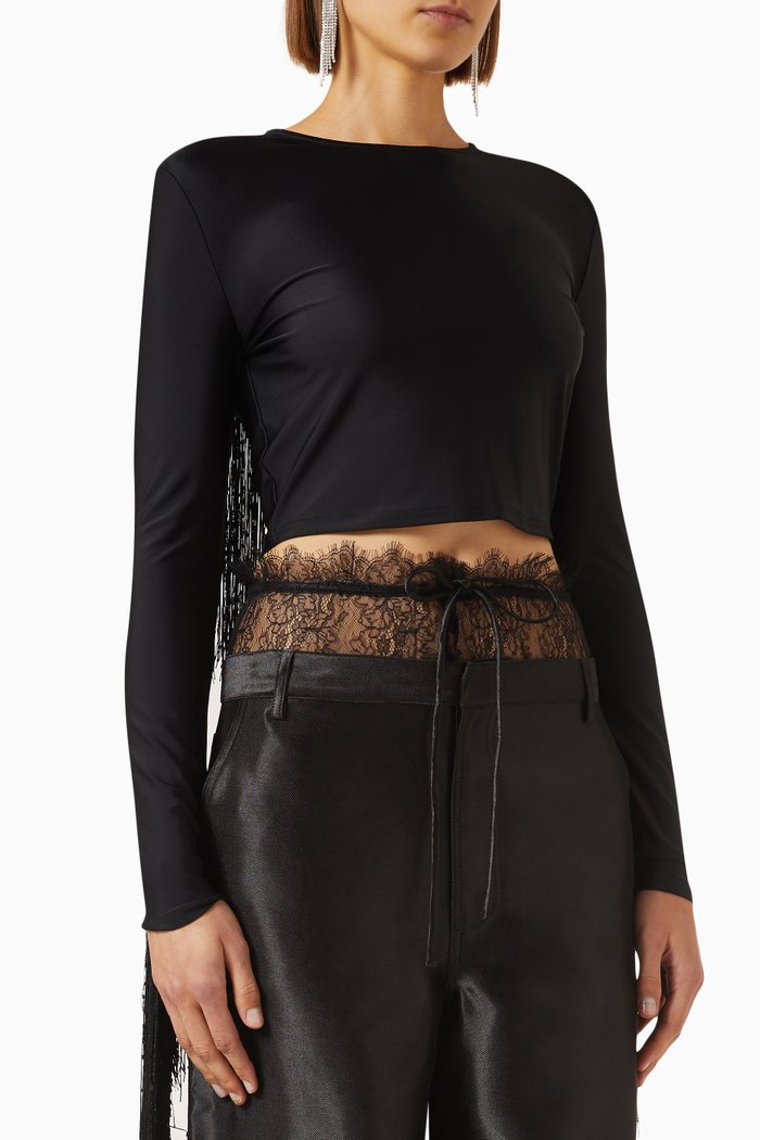 

Rebana Sequin-embellished Fringe Top, Black