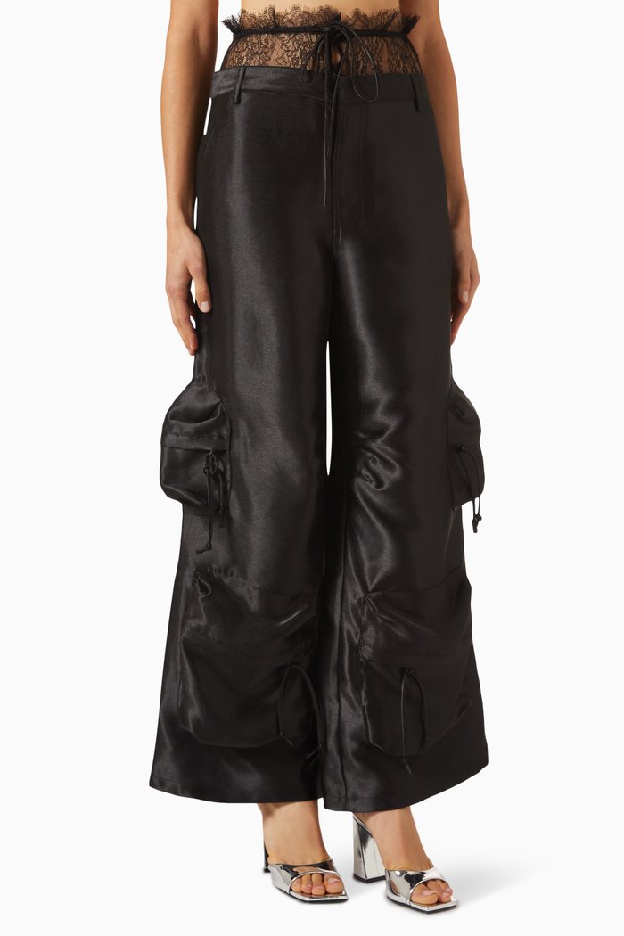 

Kassi Wide-leg Pants in Satin, Black
