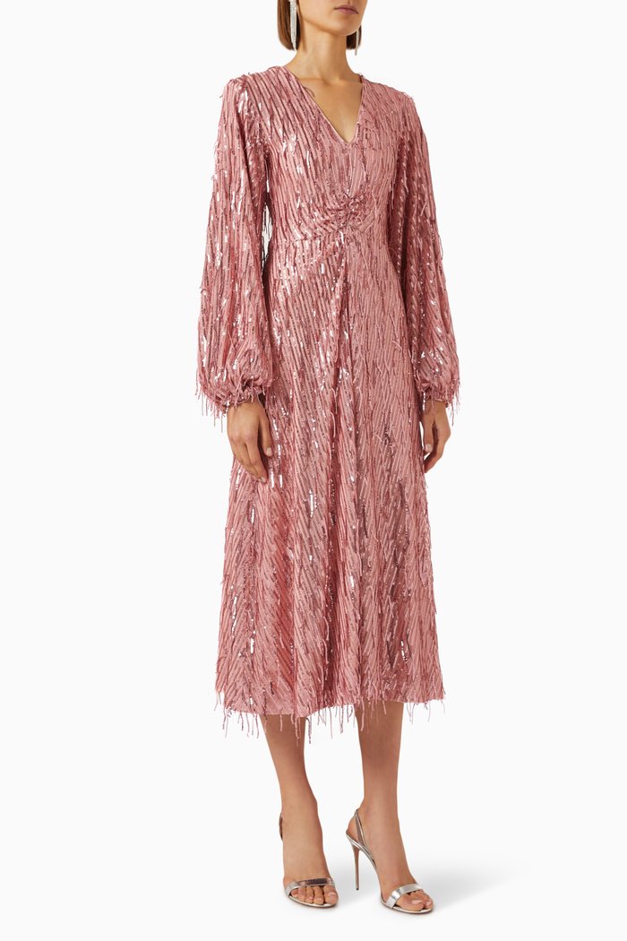 

Sirin Midi Dress in Sequins, Pink