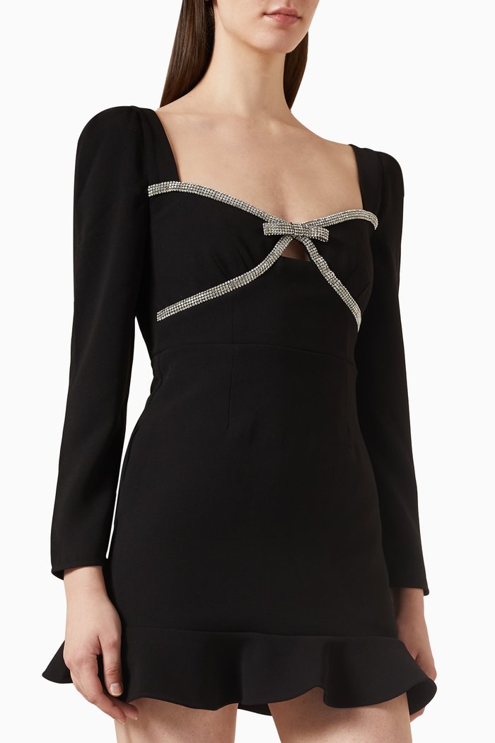 

Diamante Bow Mini Dress in Crepe, Black