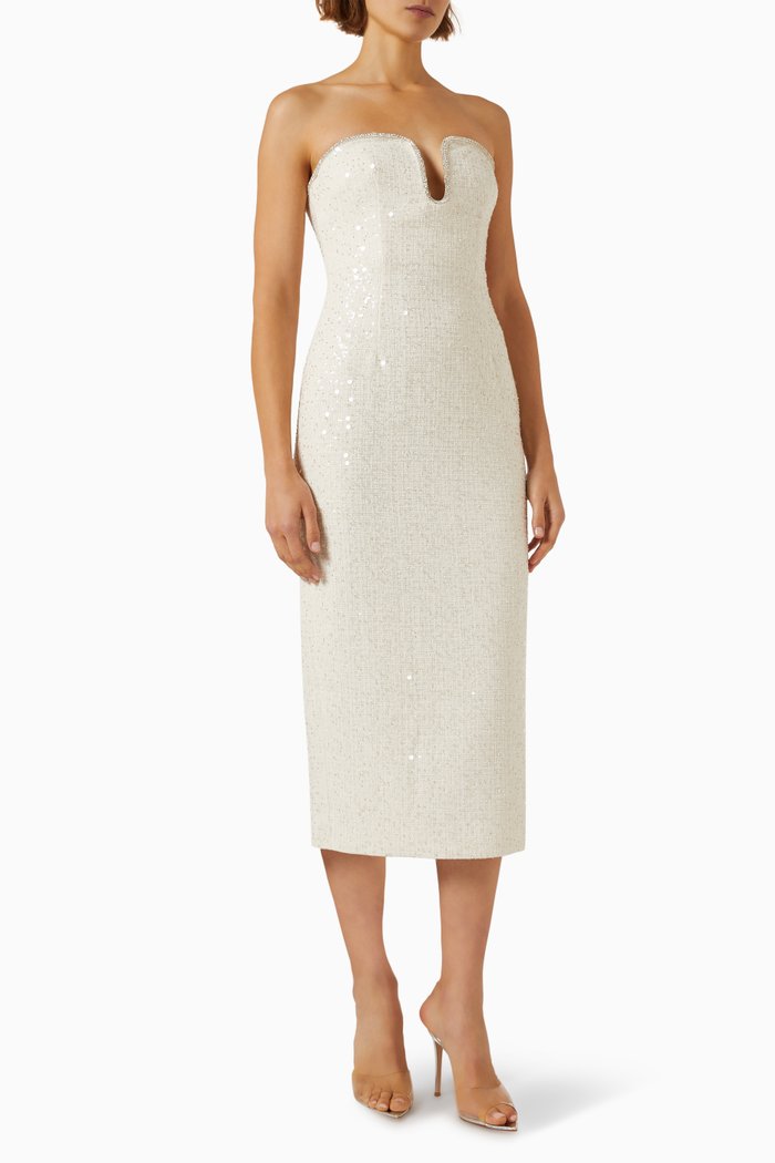 

Sequin-embellished Midi Dress in Boucle, Neutral