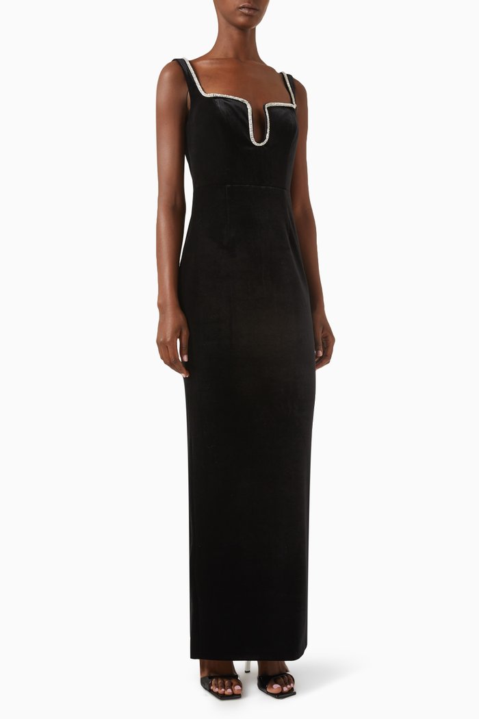 

Diamanté Maxi Dress in Velvet, Black