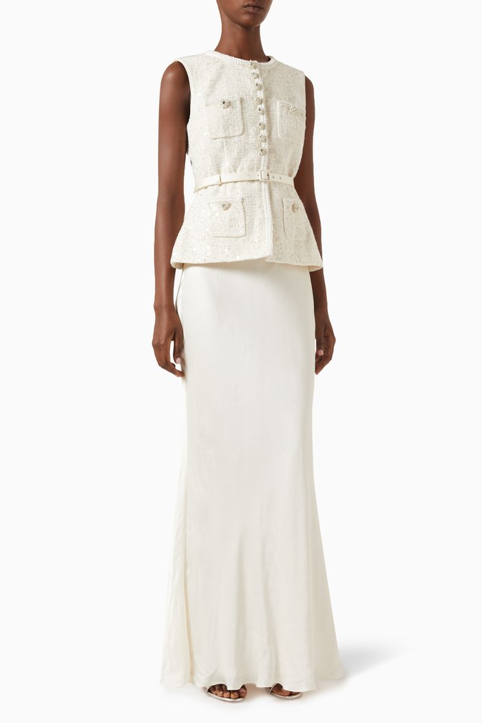 

Sequin Maxi Dress in Boucle, Neutral