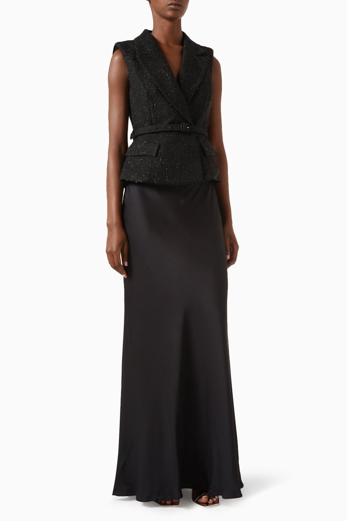 

Belted Maxi Dress in Boucle, Black