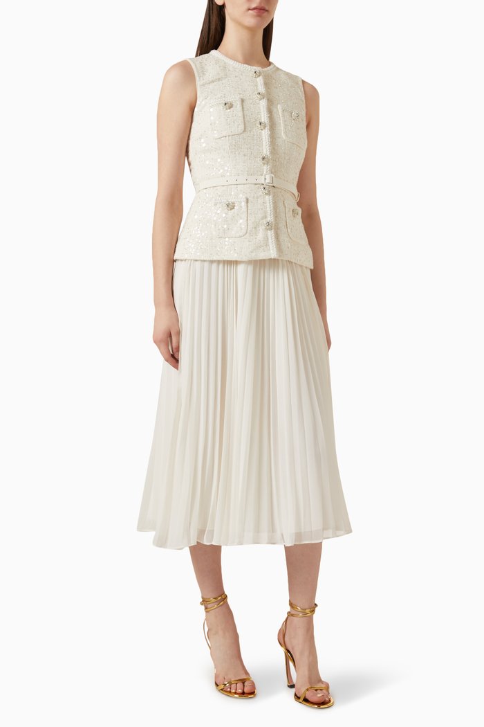 

Sequin Tailored Midi Dress in Boucle, Neutral