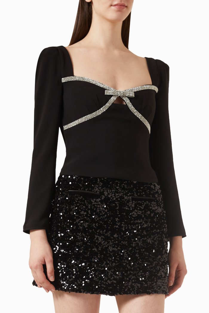 Diamante Bow Top in Crepe, Black