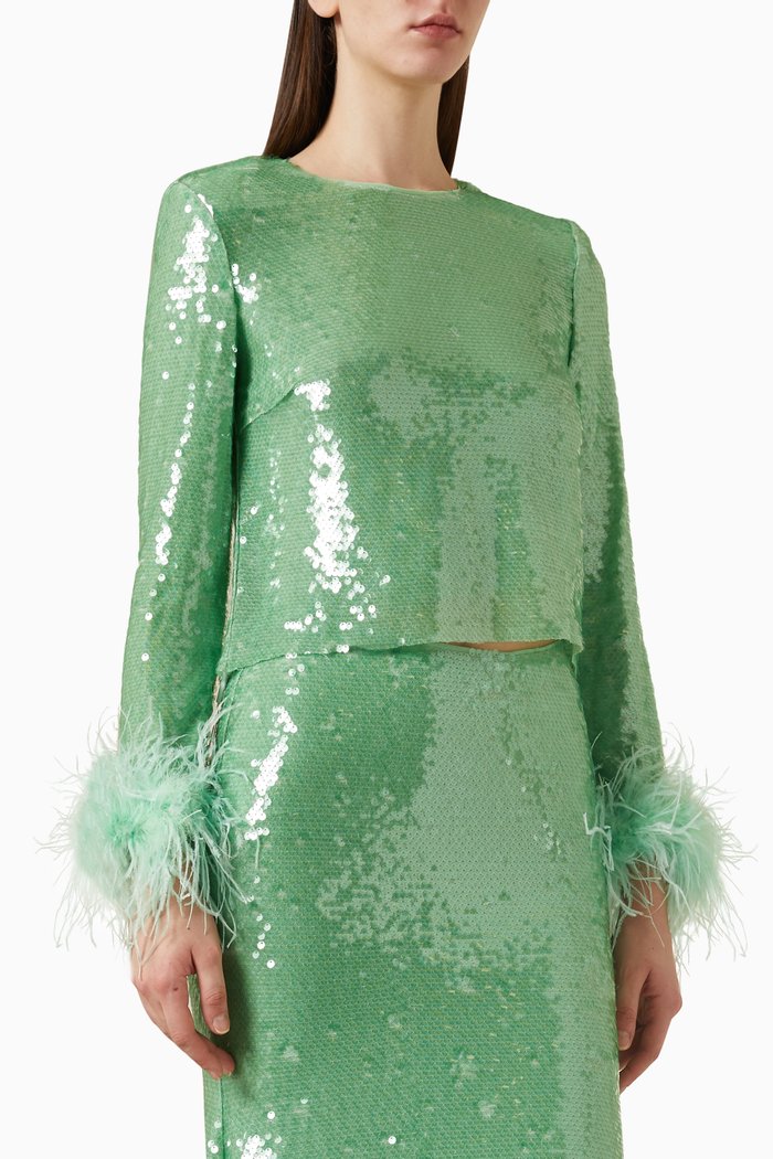 

Flared-sleeve Top in Sequin, Green
