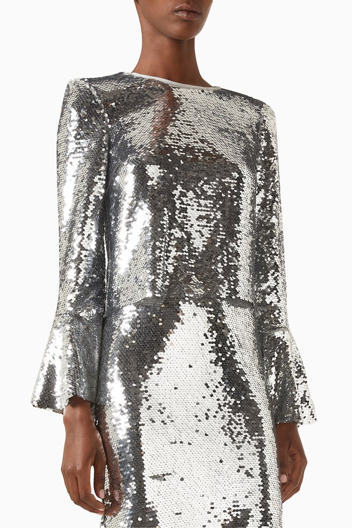 

Flared-sleeve Top in Sequin, Silver