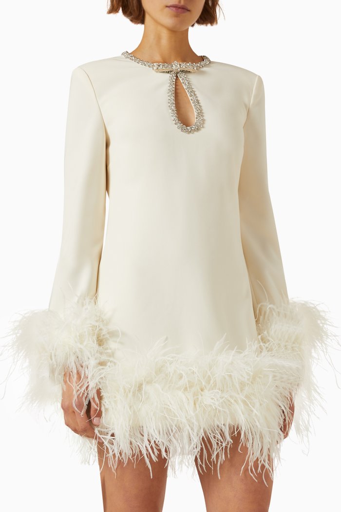 

Feather Mini Dress in Crepe, Neutral