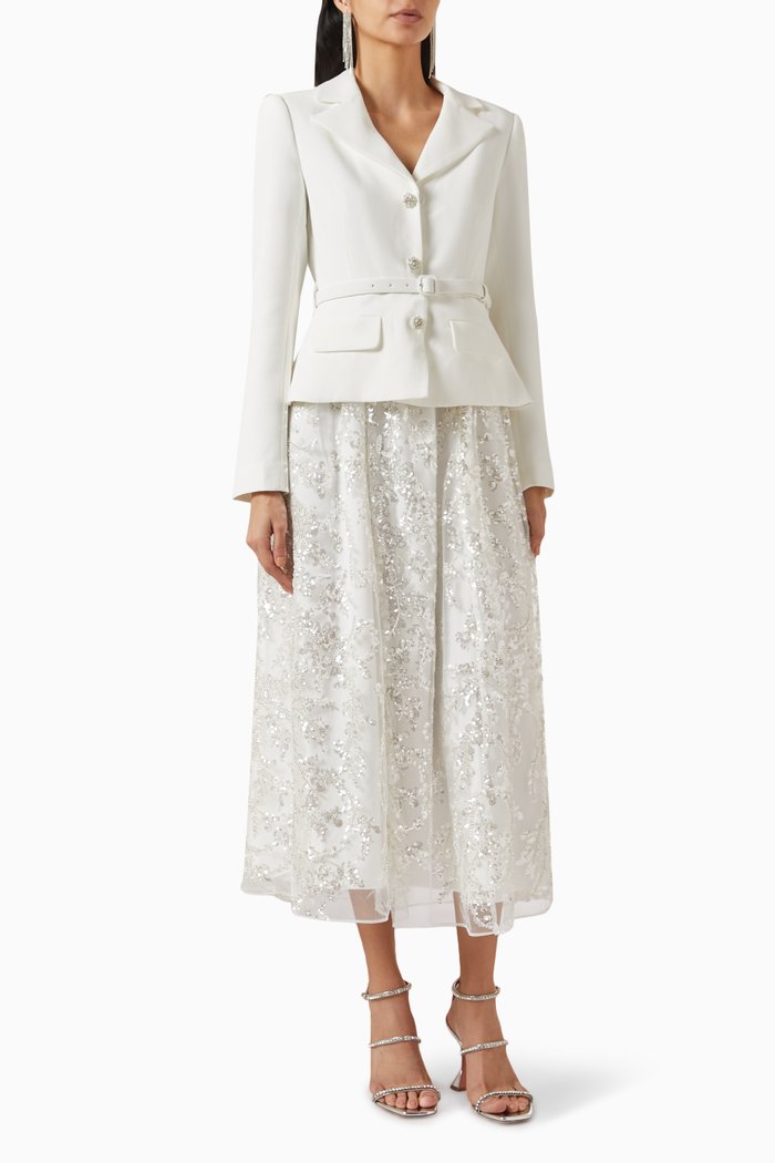 

Embellished Midi Dress in Crepe, Neutral
